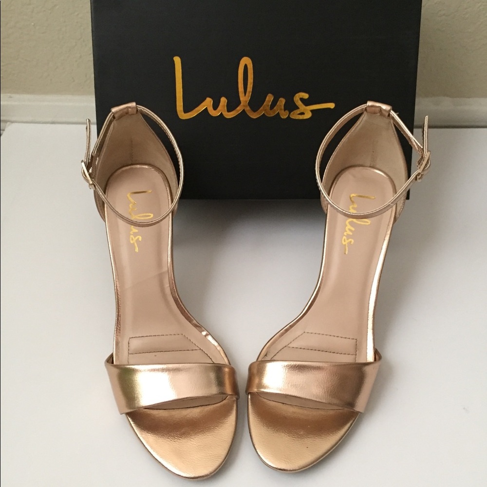 Lulu’s Lover Rose Gold Ankle Strap Heels